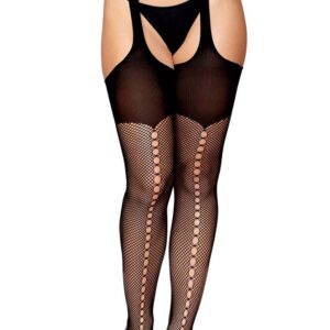 Opaque black fine mesh suspender tights - DG0501BLK