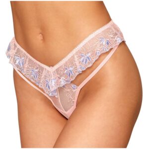 String with pink floral embroidery with V-shaped waist - DG1495ROS