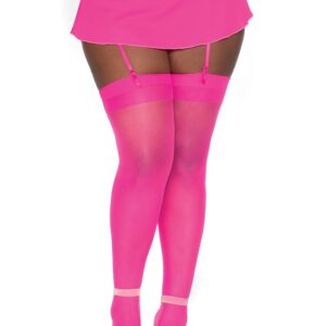 Neon pink nylon stockings with seams for suspenders - DG0007HPK