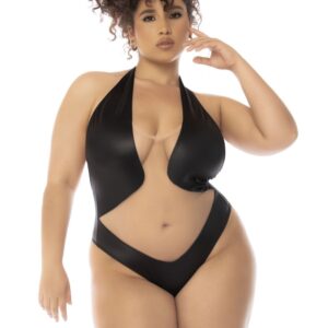 Romy plus size backless bodysuit in black and nude color, transparent mesh - MAL2745XNUBK