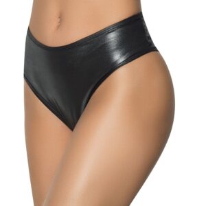 Wide black wetlook band, high waist, ruched fabric at the back - MAL3038WBLK