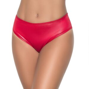 Wide red wetlook band string, high waist, ruched fabric at the back - MAL3038WRED