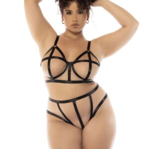Black and nude 2-piece set Havana plus size, underwired bra and high-waisted panties - MAL8849XNUBK