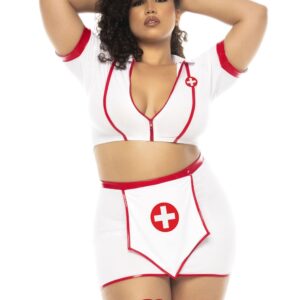 Plus size nurse costume 3-piece, top with functional zipper, skirt and headband - MAL60018XASHW
