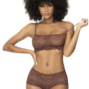 2-piece lace set, spaghetti strap top and cocoa-colored shorty - MAL206COCO
