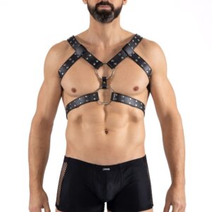 Men's faux leather harness with straps connected by large rings - LM302412150