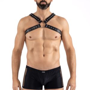 Men's faux leather harness with wide straps and rings - LM302412187