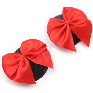 Pair of black adhesive nipple covers with red bow tie - NP-1063
