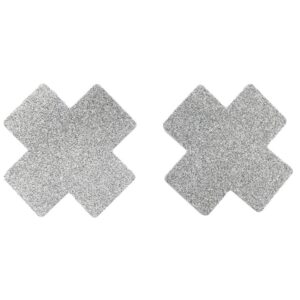 Pair of adhesive nipple covers glittery white cross - NP-1048WHT