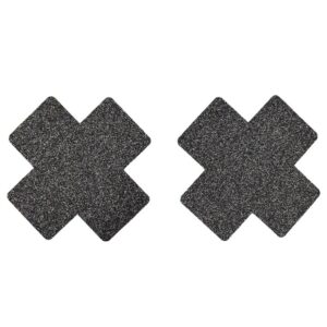 Pair of black glitter cross adhesive nipple covers - NP-1048BLK