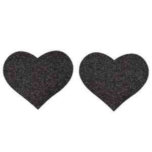 Pair of black glitter heart adhesive nipple covers - NP-1049BLK