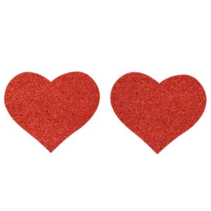 Pair of adhesive nipple covers heart-shaped red glitter - NP-1049RED