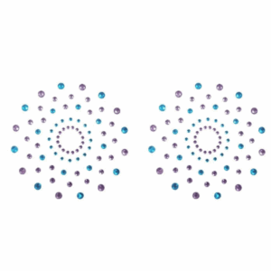 Pair of adhesive nipple covers with blue and purple rhinestones - NP-1020BLU