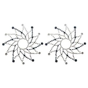 Pair of adhesive nipple covers black and white rhinestones - NP-1020BLK