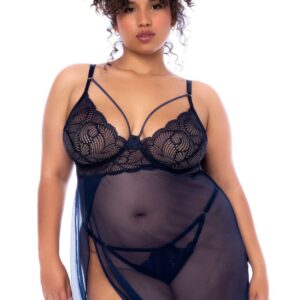 Plus size nightie midnight blue and thong - MAL7555XMNBL