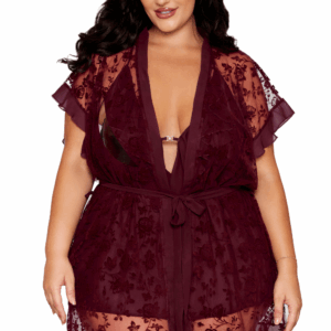 Plus size nightdress and robe in aubergine color - DG13666XCHE