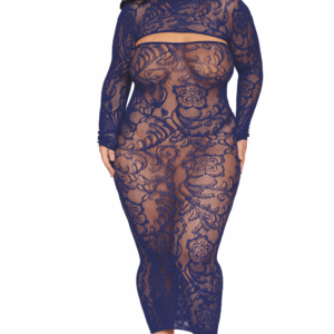 Two-piece plus size set with long sleeve top and navy blue dress - DG0525XECL