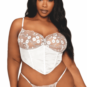 White bustier with underwire, plus size, in satin and floral lace - DG13262XWHT