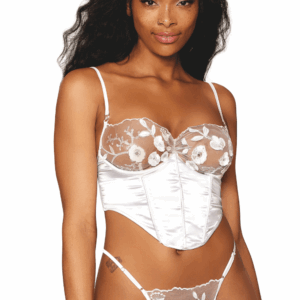 White bustier with underwire, in satin and floral lace - DG13262WHT
