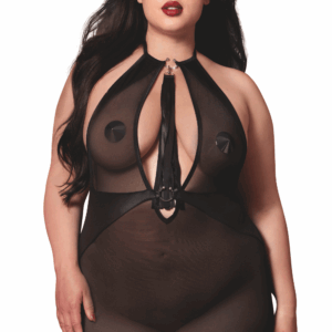 Plus size chemise with garter belt and whip - DG13704XBLK