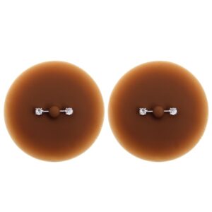 Pair of nipple covers piercing bar faux diamond dark skin - XP001F