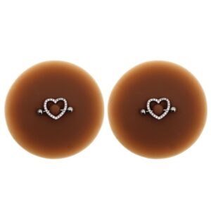 Pair of nipple covers heart bar piercing faux diamond dark skin - XP004F