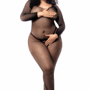 Plus size long sleeve black mesh jumpsuit - MAL1102XBLK
