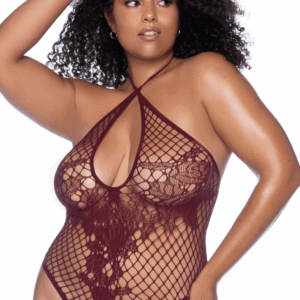 Plus size cherry-colored mesh bodysuit - MAL1115XCHRY