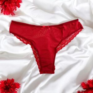 Red lace panties with satin bow - PF09LRED