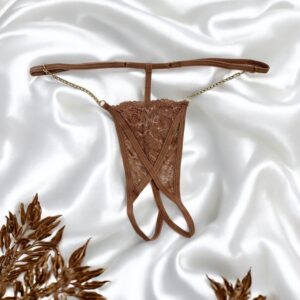 Taupe lace string open with golden chains - PA01MTAUPE